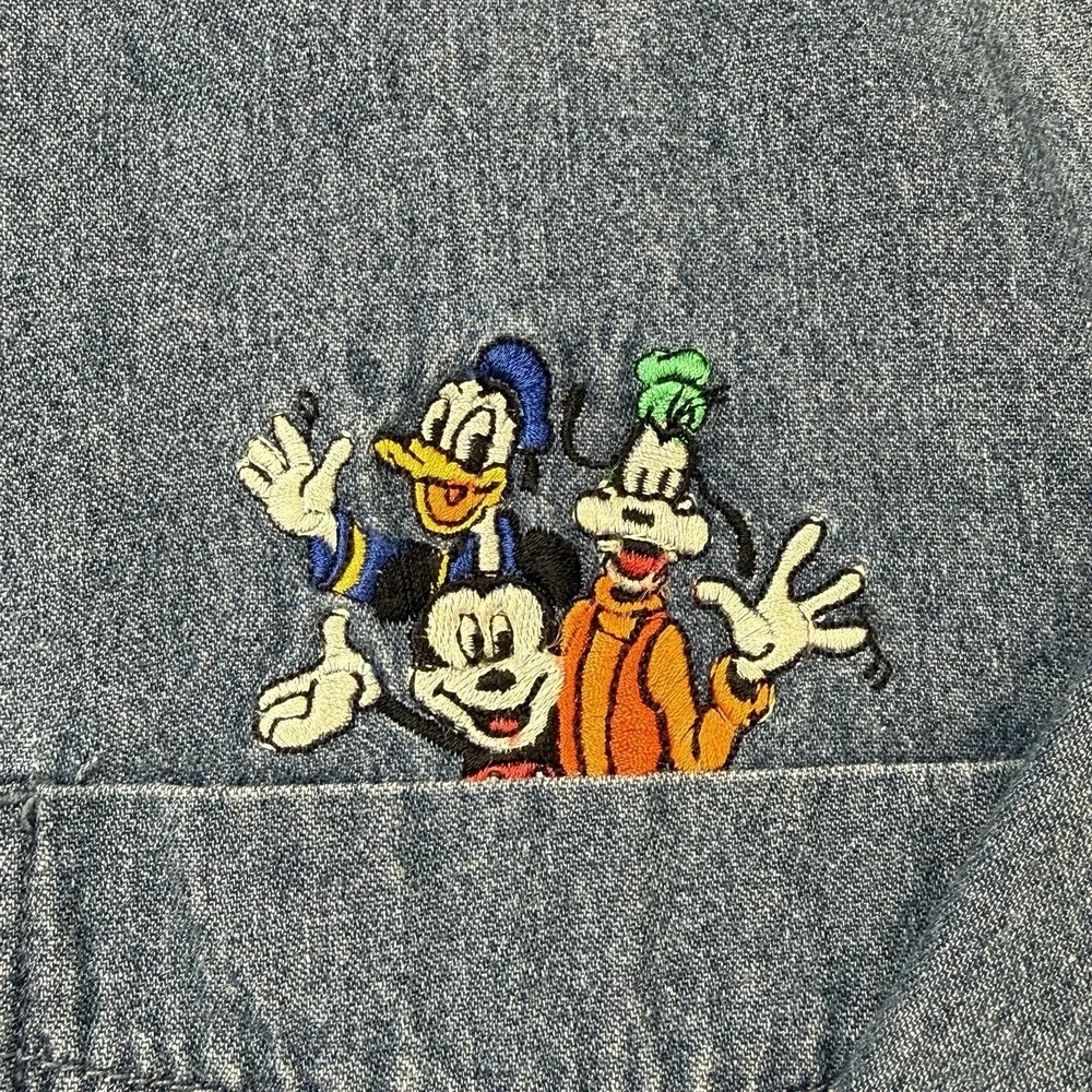 Vintage Disney Mickey‎ Denim Button Down Shirt Mickey Donald Goofy XL